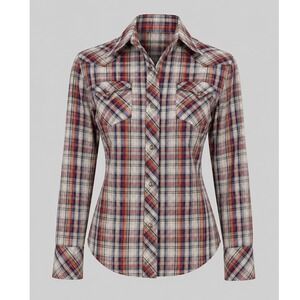 Vintage Miller Western‎ Wear Plaid Pearl Snap Shirt Metallic Gold Thread Size 12